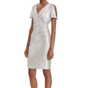 Ralph Lauren Cocktail Dress - Metallic Surplice Sheeth Dress in Silver